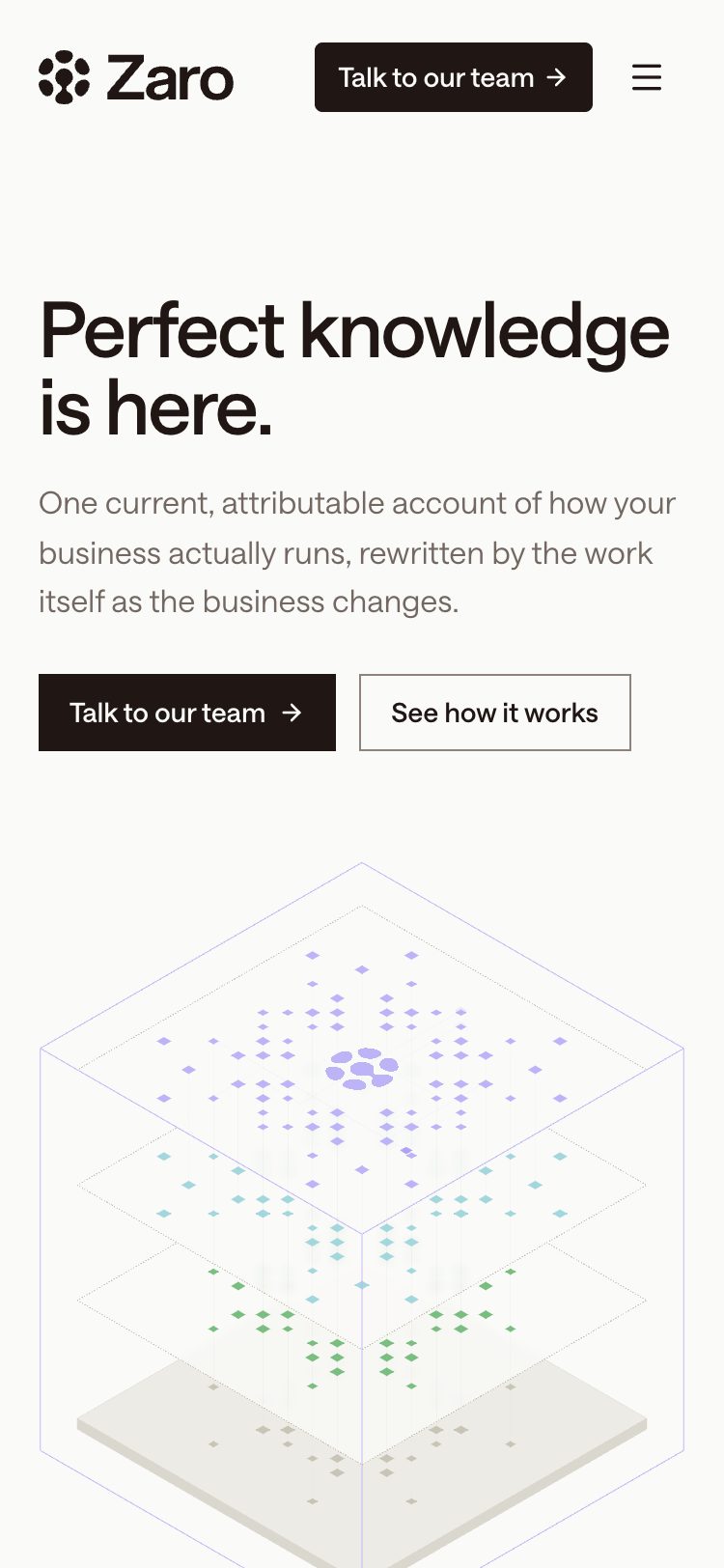 Zaro homepage (mobile)